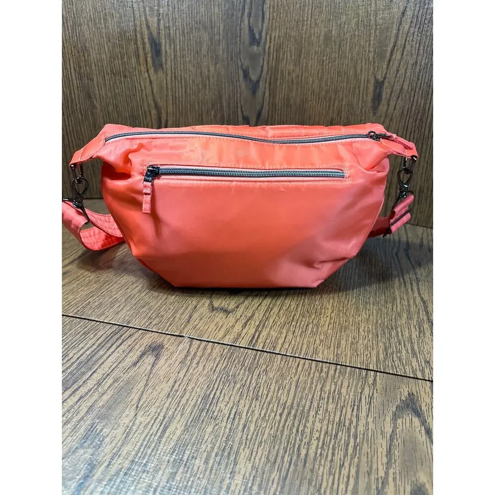 Lug Quilted Orange Crossbody Bag Zipper Accents Inner Pockets Shoulder Strap